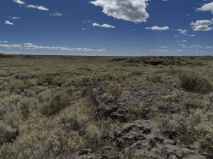View of the rolling but mostly flat lava fields south of the area the soldiers called The Frying Pan.